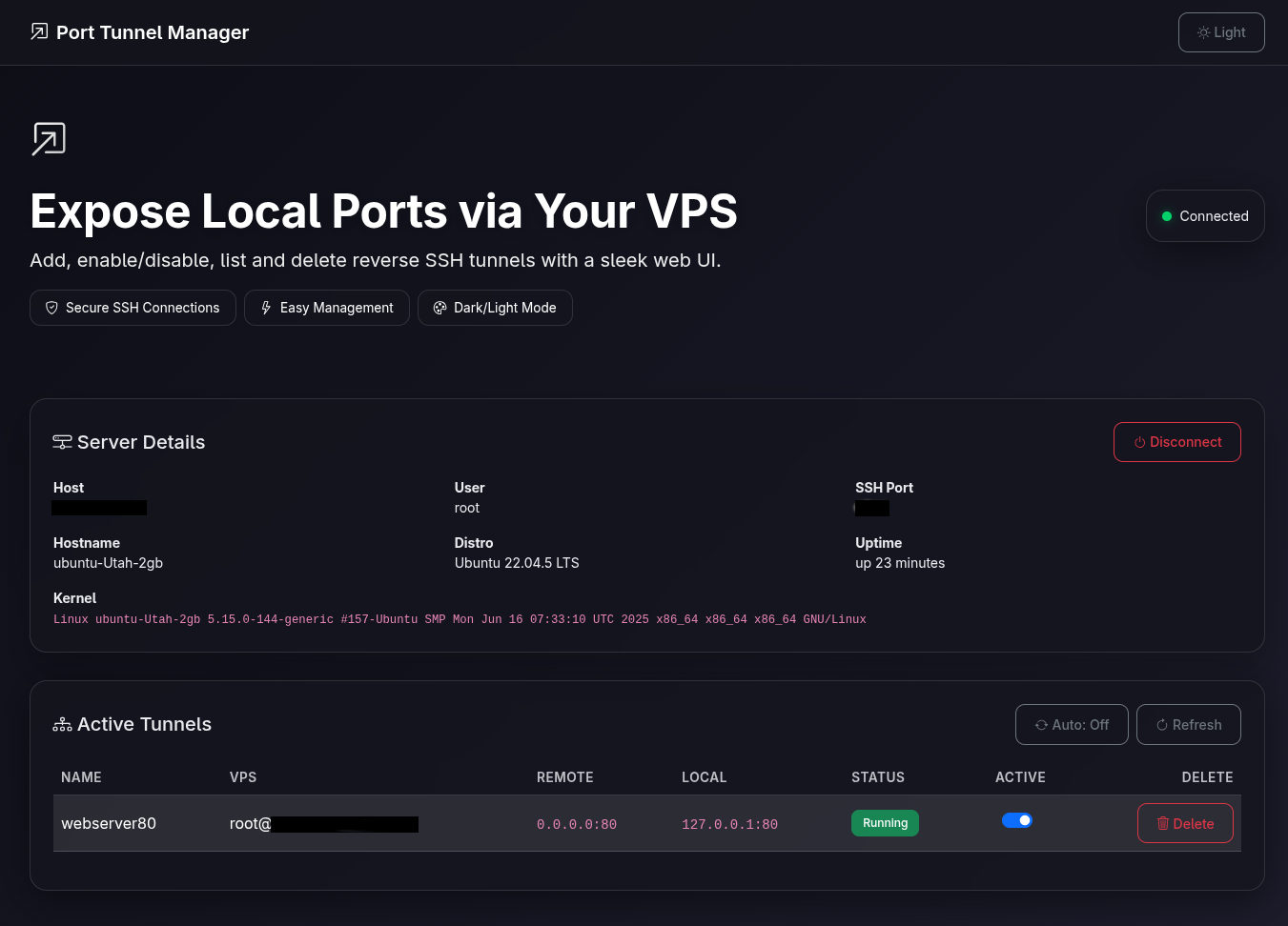 Port Tunnel Web Dashboard
